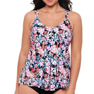 Swim Solutions Womens Blushing Flowers Pleated Front Tankini Top Swim Top 10